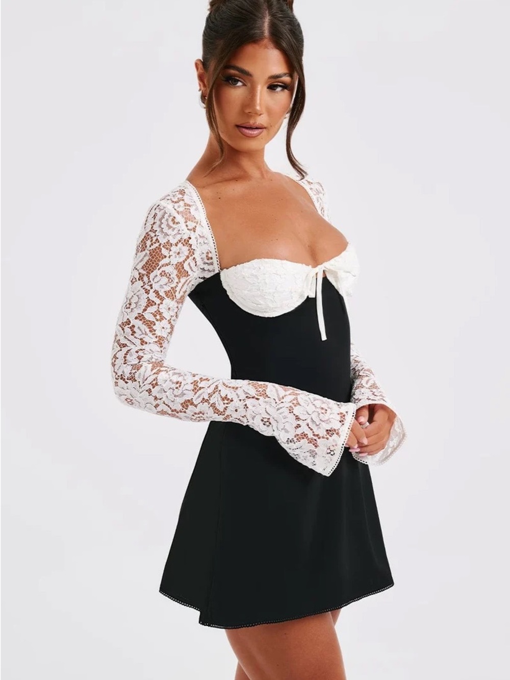 White Lace Bustier & Black Skirt Mini Dress